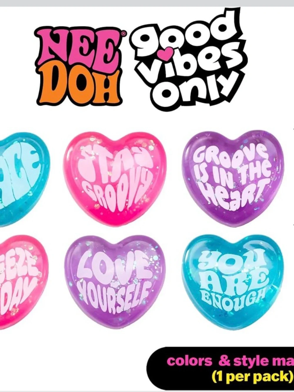 Nee Doh Good Vibes Only Pink Heart Squeeze Toy NEW NeeDoh Sealed Authentic
